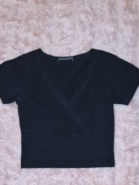 Brandy Melville Black Short-Sleeve Wrap Crop Top